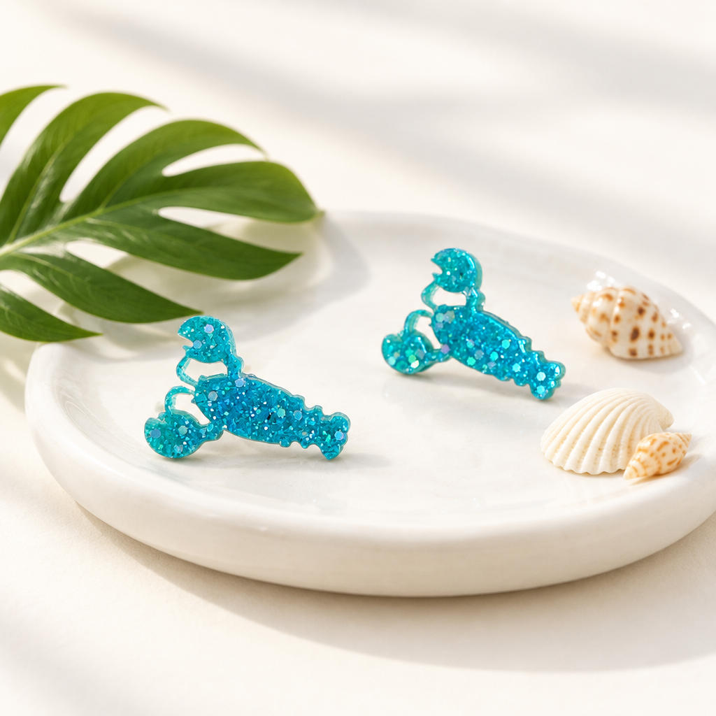Hummer ørestikkere turkis glimmer resin Øjenguf – lifestyle
