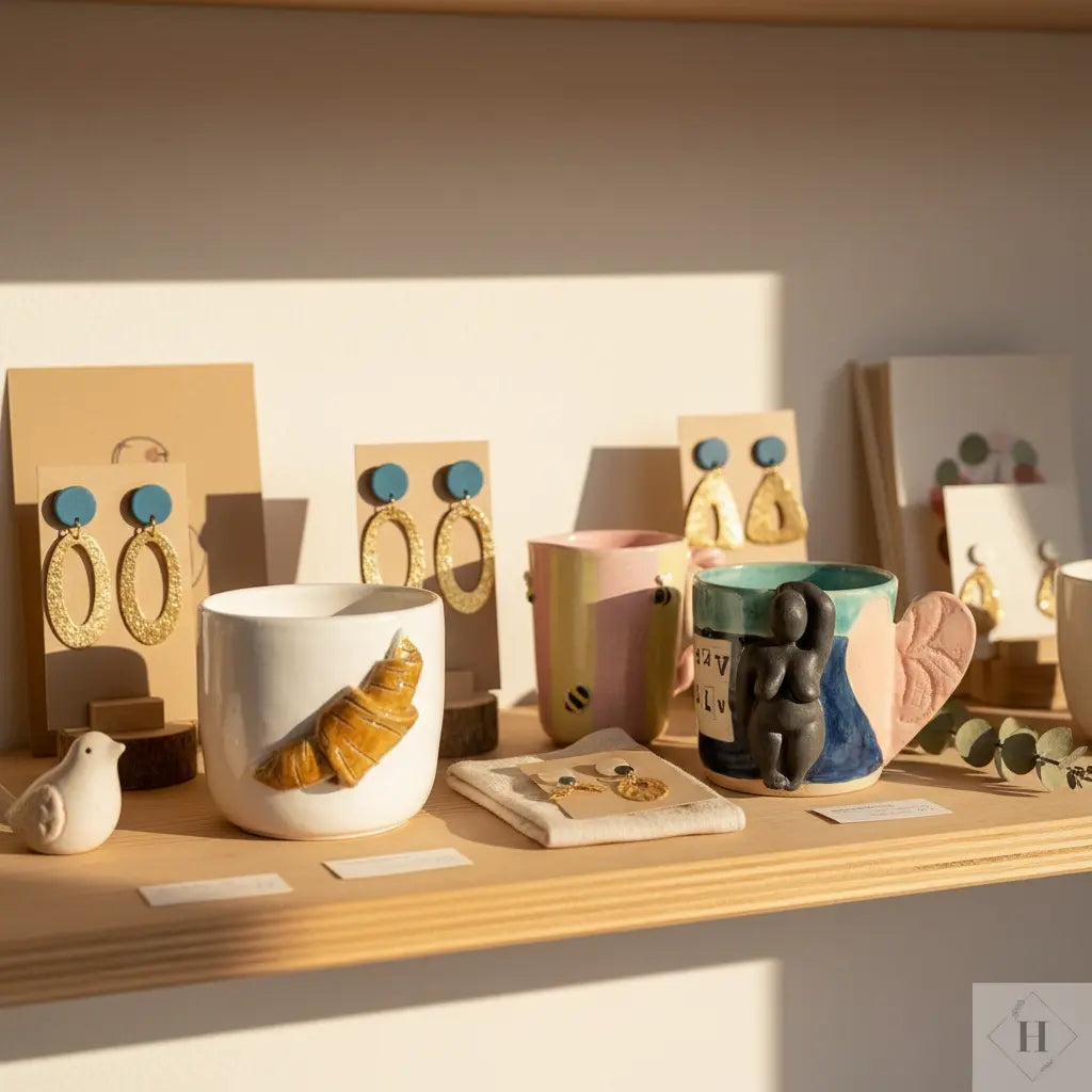 Hyggelig butikshylde med nyeste håndlavede produkter