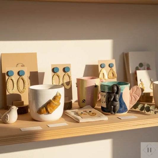 Hyggelig butikshylde med nyeste håndlavede produkter