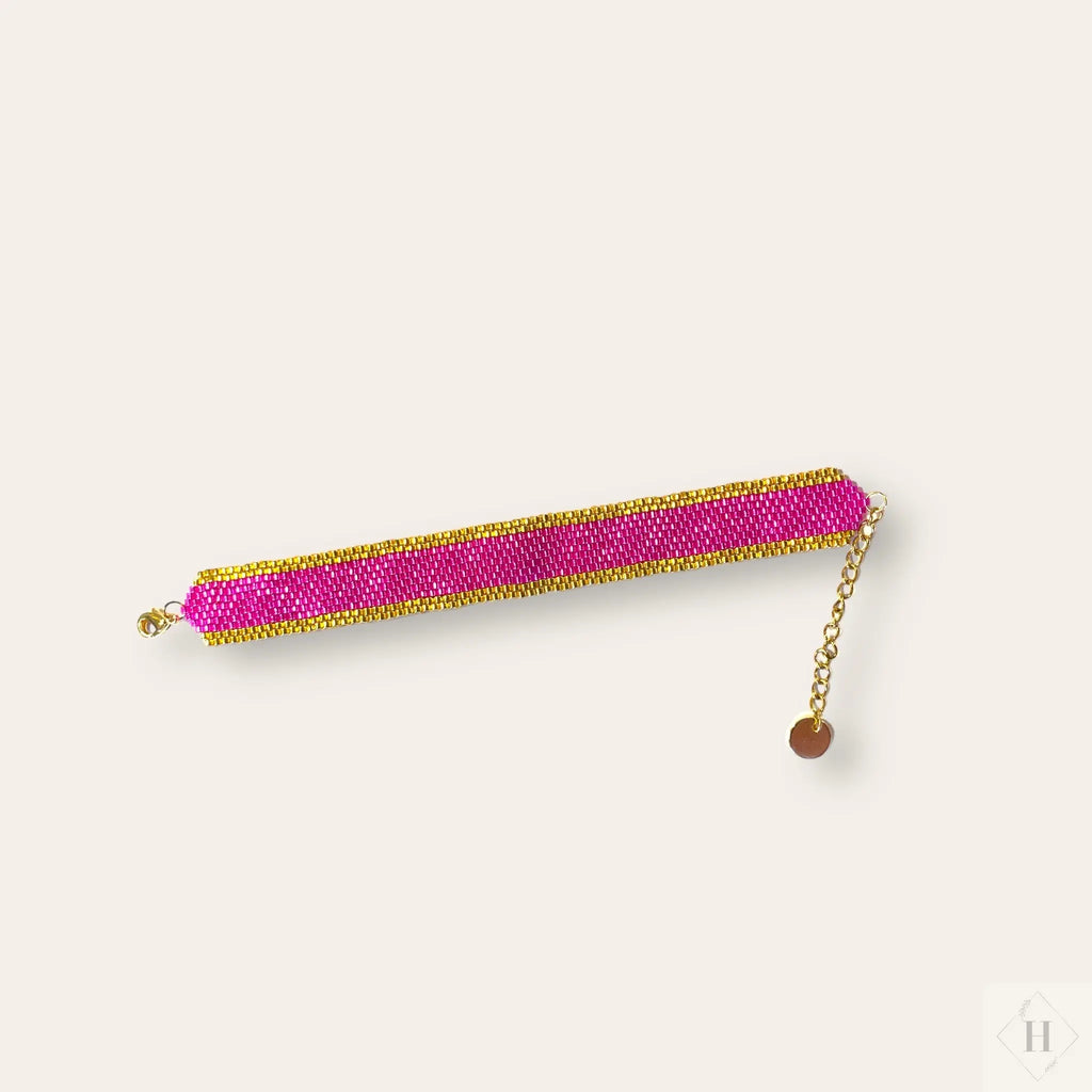 Armbånd i miyuki perler - guldfarvet/pink Mabalser