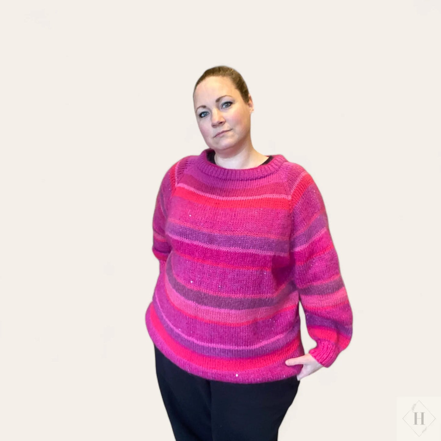 Strikket trøje i uld str L - XL Jo C