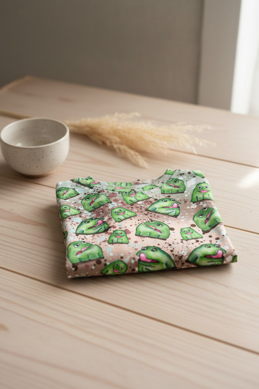 Børne t-shirt med kajkage-motiv – str. 110 (4-5 år) – Håndlavet af M Henriksen Design