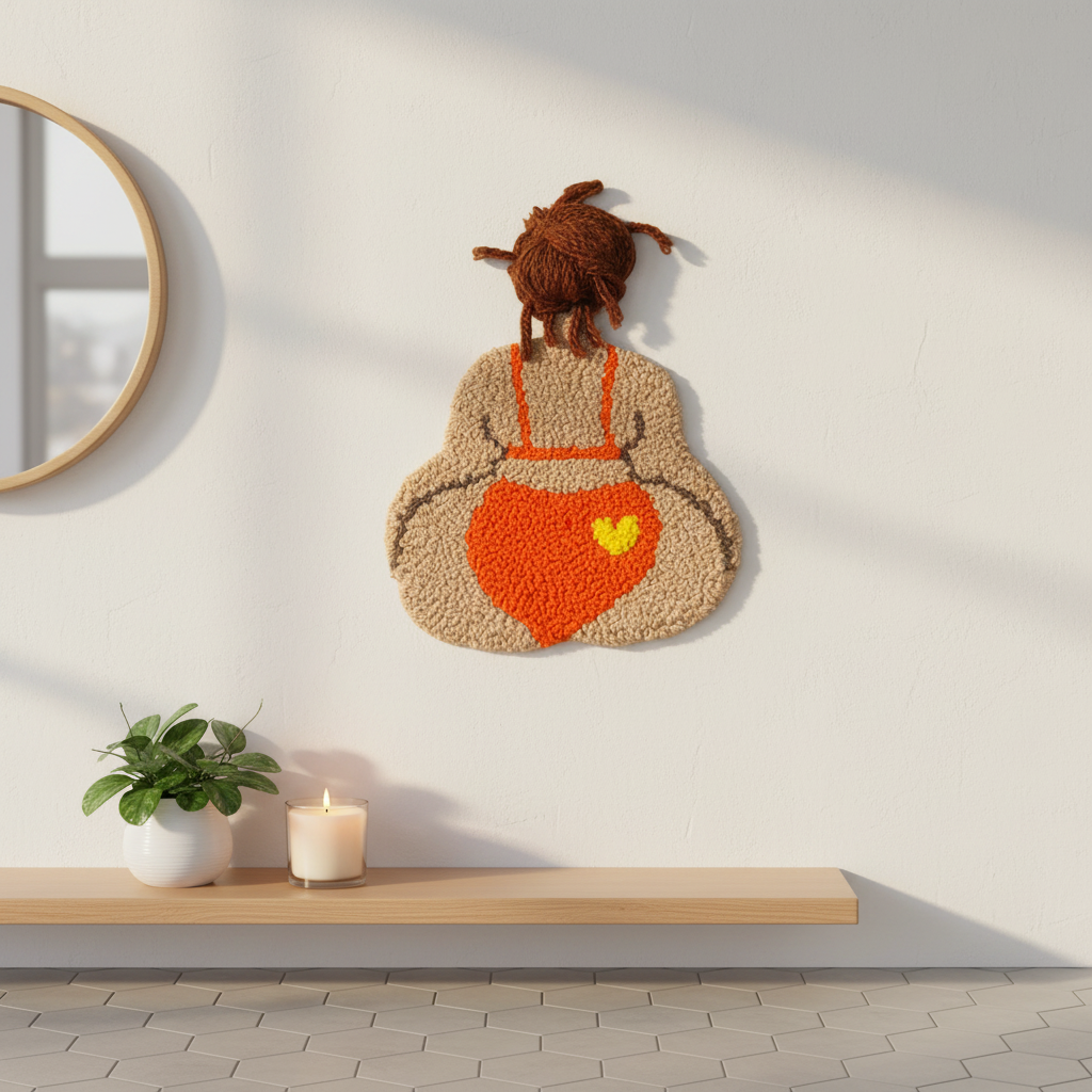 Tuftet vægophæng – badenymfe "Lisa" i orange bikini | Juks