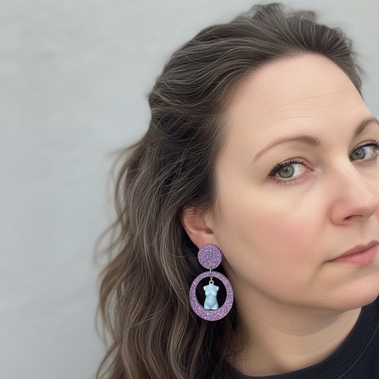 Statement øreringe - lilla glimmer