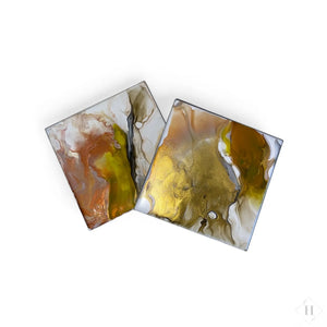 Håndmalede glasbrikker/coasters - bronze/brun Aa-abstract art