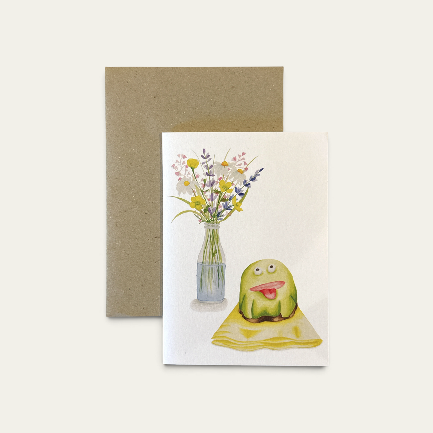 Håndtegnet kort – Kajkage og blomster | Mette Mains