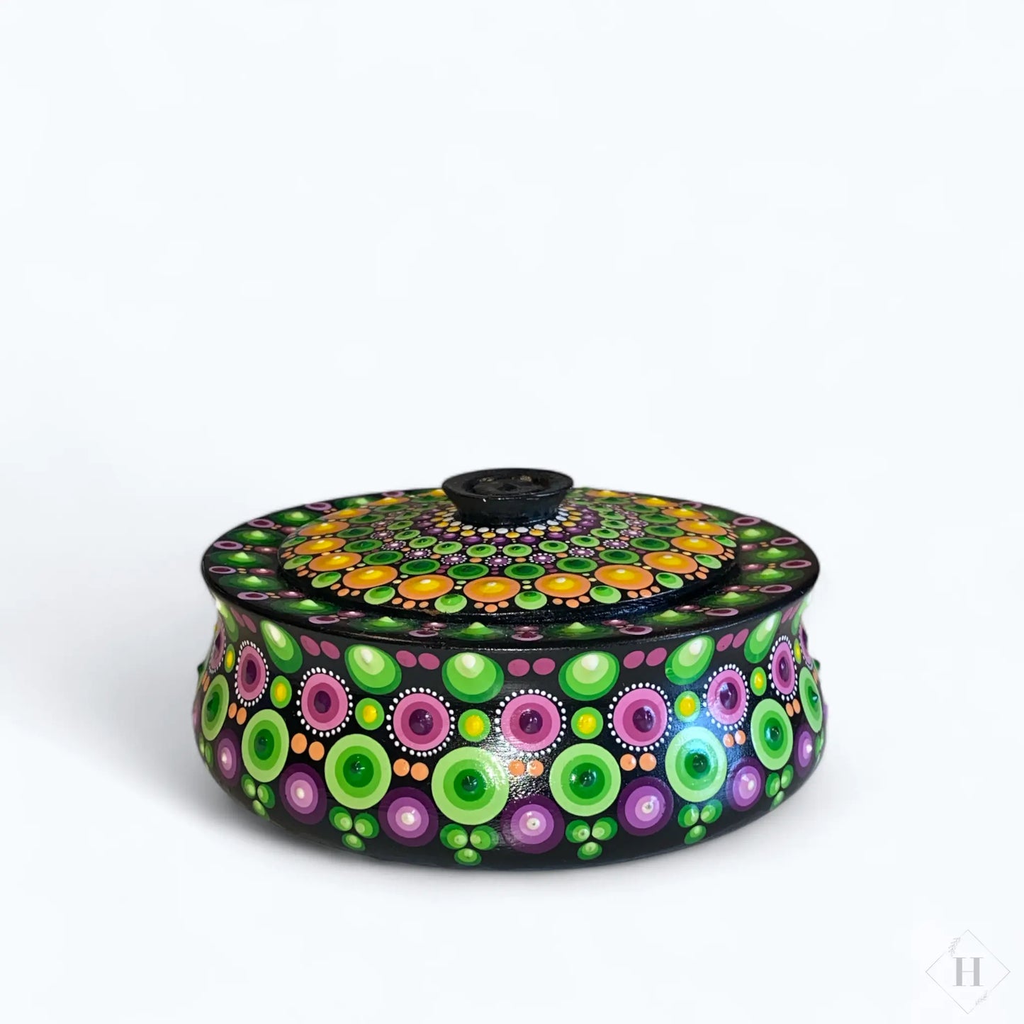 Dotart dekoreret krukke i træ Zenjasworld