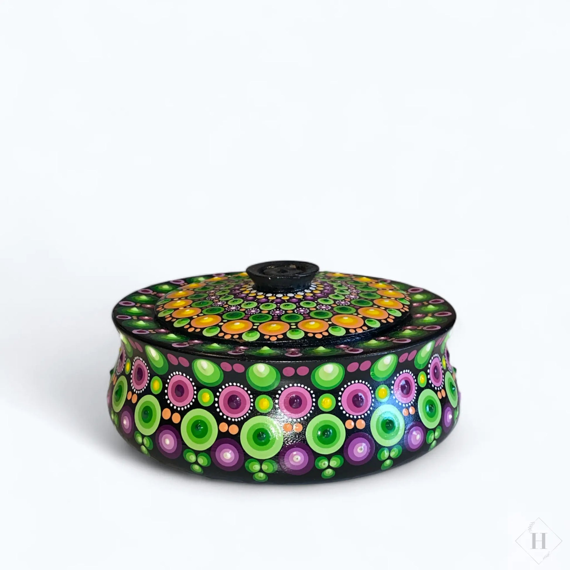 Dotart dekoreret krukke i træ Zenjasworld