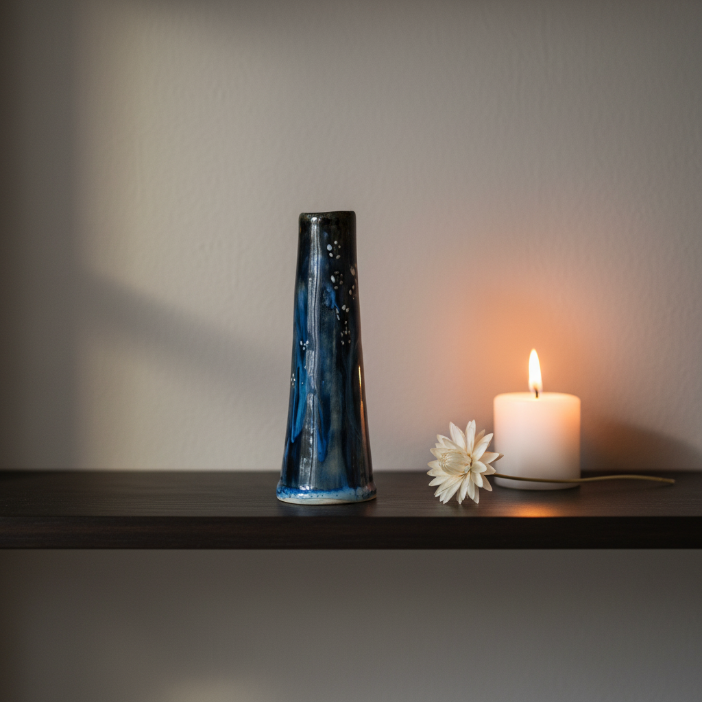 Håndformet slank vase – natblå med stjerner | Lisbeth Børglum