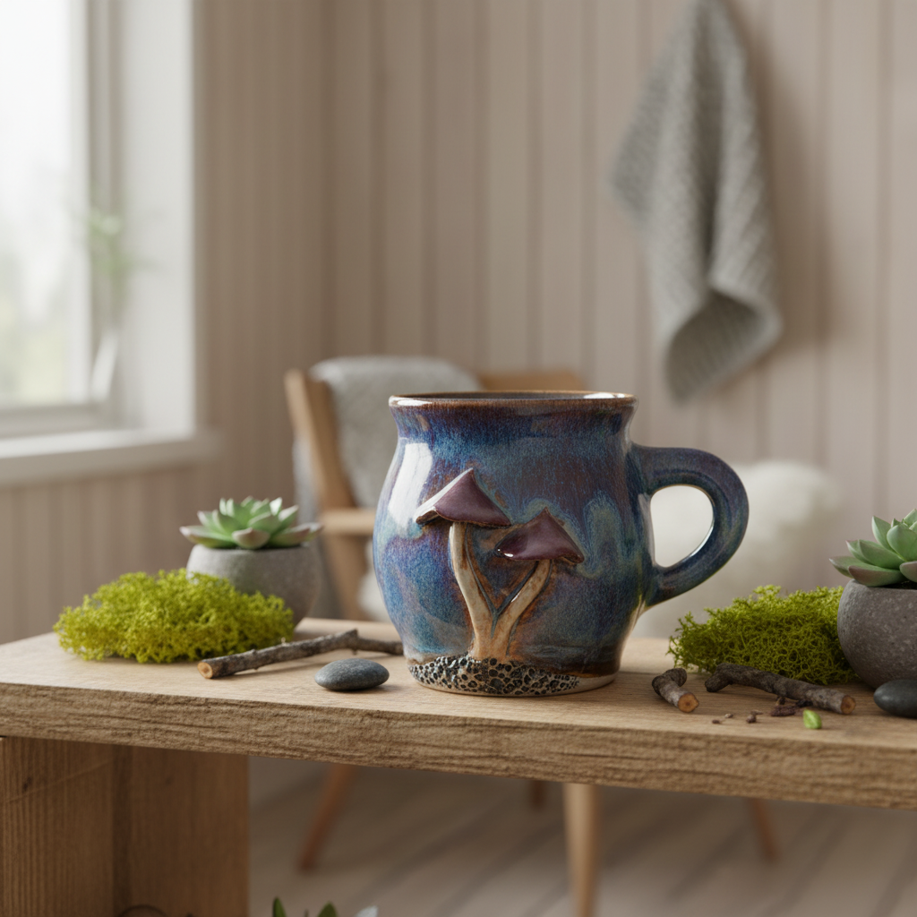 Krus med svampe – blålilla med lilla svampe | RG Ceramic