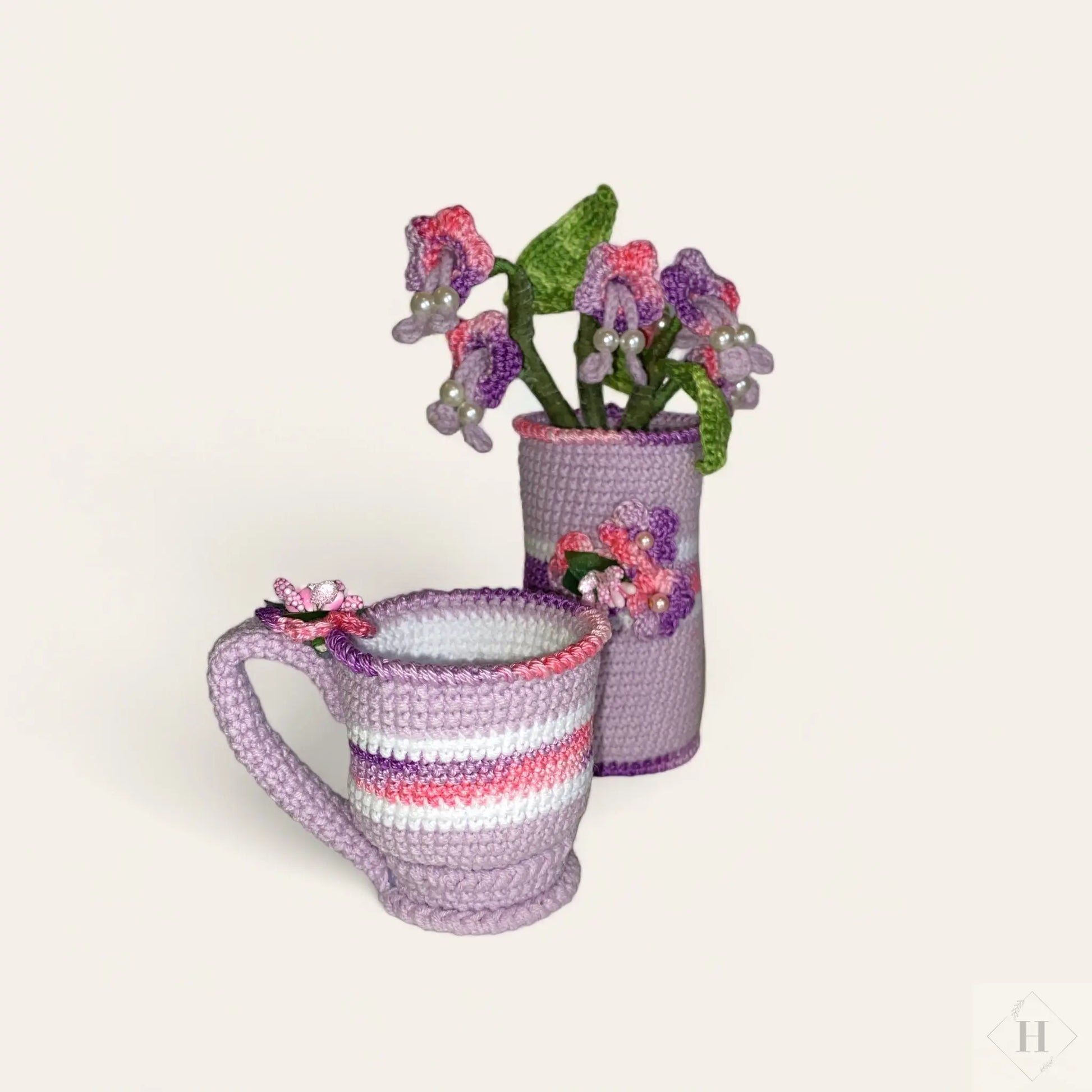 Hæklet te stel - lilla Håndlavet af