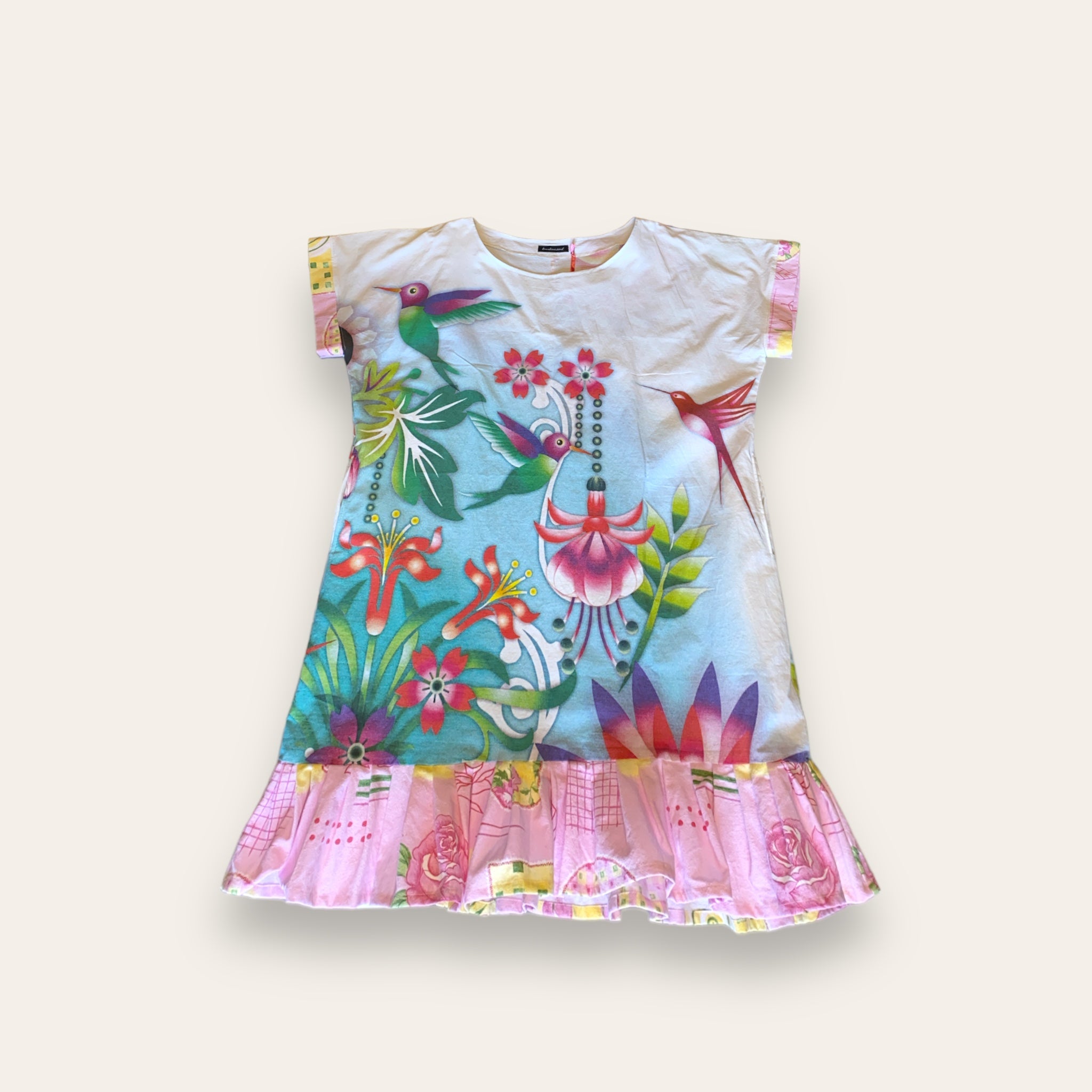 Kjole str S - L - sengetøjs kjole med fugle og blomster