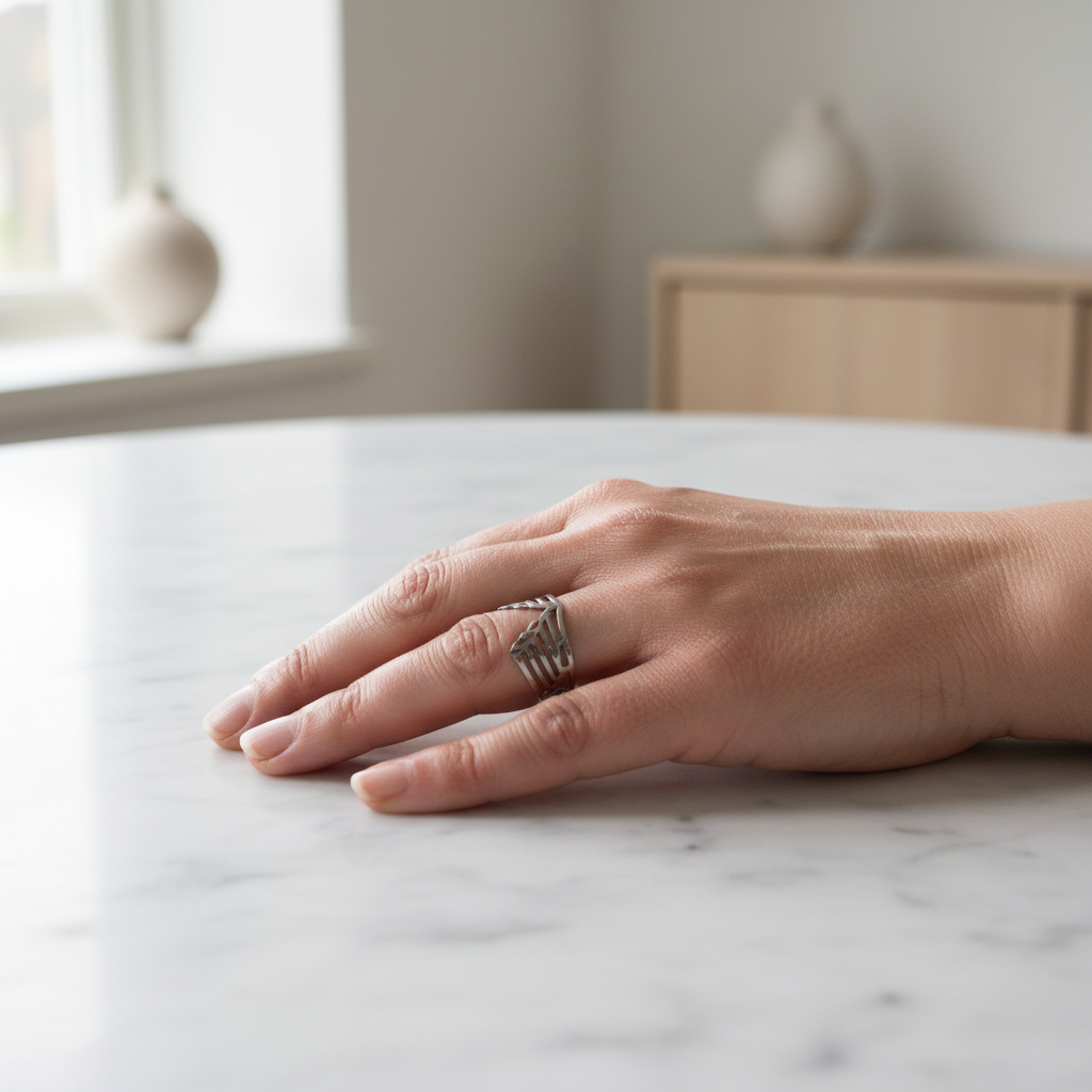 Vandfast ring med V-mønster i kirurgisk stål – Winther Design