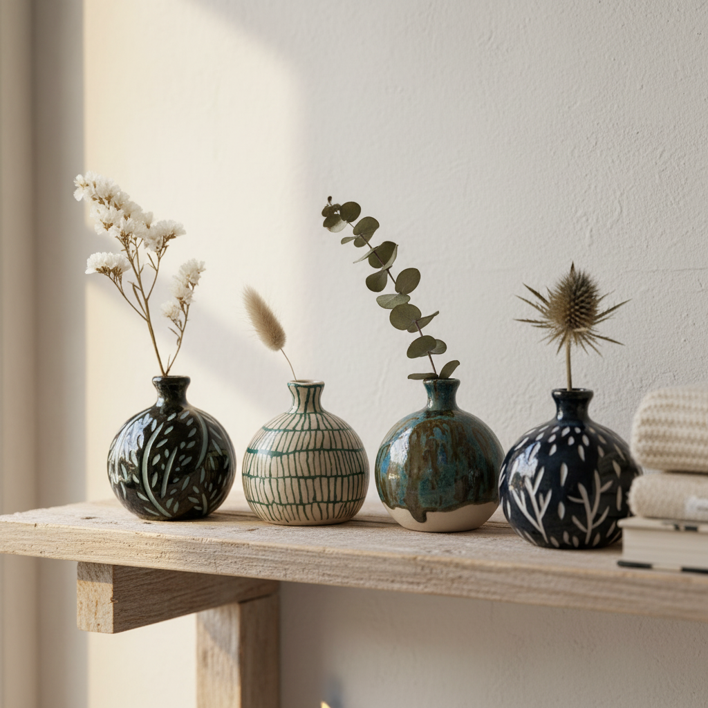 Håndlavet boble vase i keramik – 7 cm | Famalut