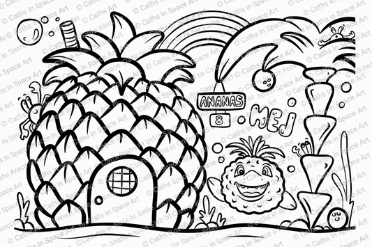 Hjemme ved Ananas Haj 2 farvelægningsark med vandmærke