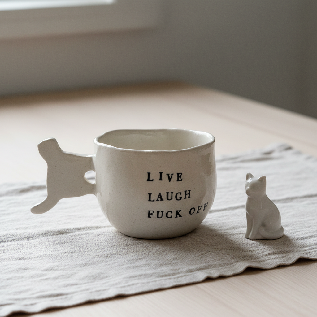 Krus med katte hank - Live, laugh, Fuck off