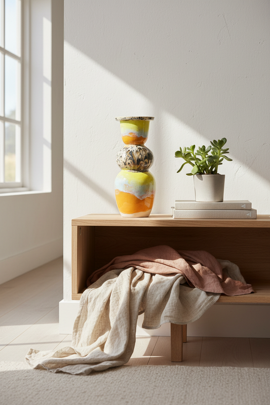 Høj keramikvase – drejet og glaseret i farver | Ibs elsker keramik