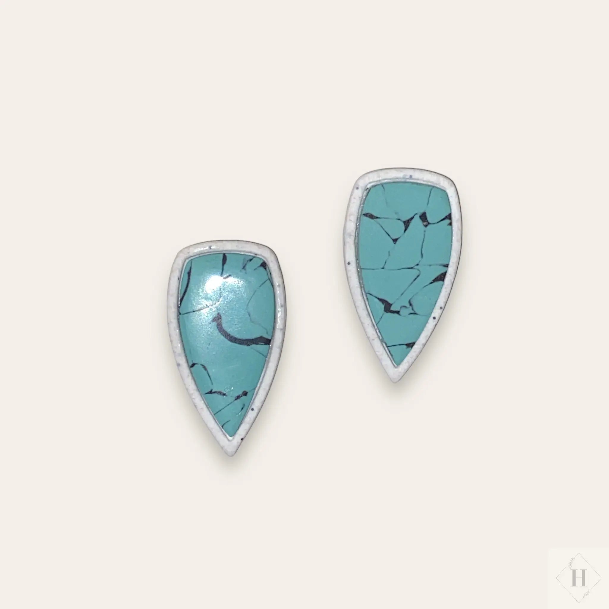 White and turquoise statement studs - daggers 261 Handmade Hygge