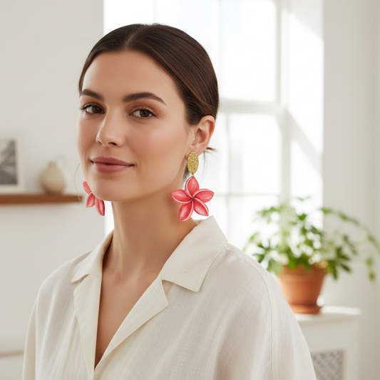Statement øreringe med pink blomst – Designet af Winther Design