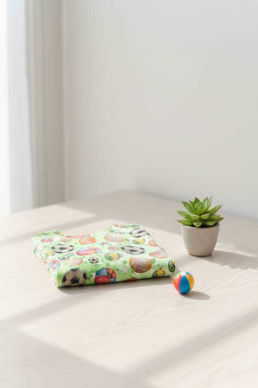 Børne t-shirt med bolde-motiv – str. 104 (3-4 år) & 110 (4-5 år) – Håndlavet af M Henriksen Design