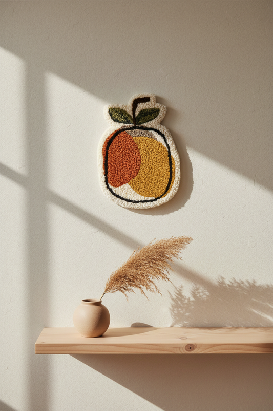 Tuftet æble i okker og brændt orange – 29x20 cm – Håndlavet vægdekoration af Flair