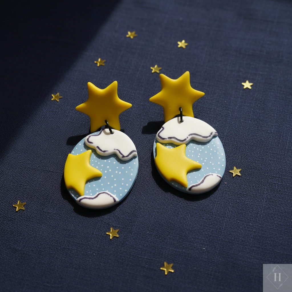 Ørestikker Sky with Stars – håndlavet polymer clay | Øjenguf