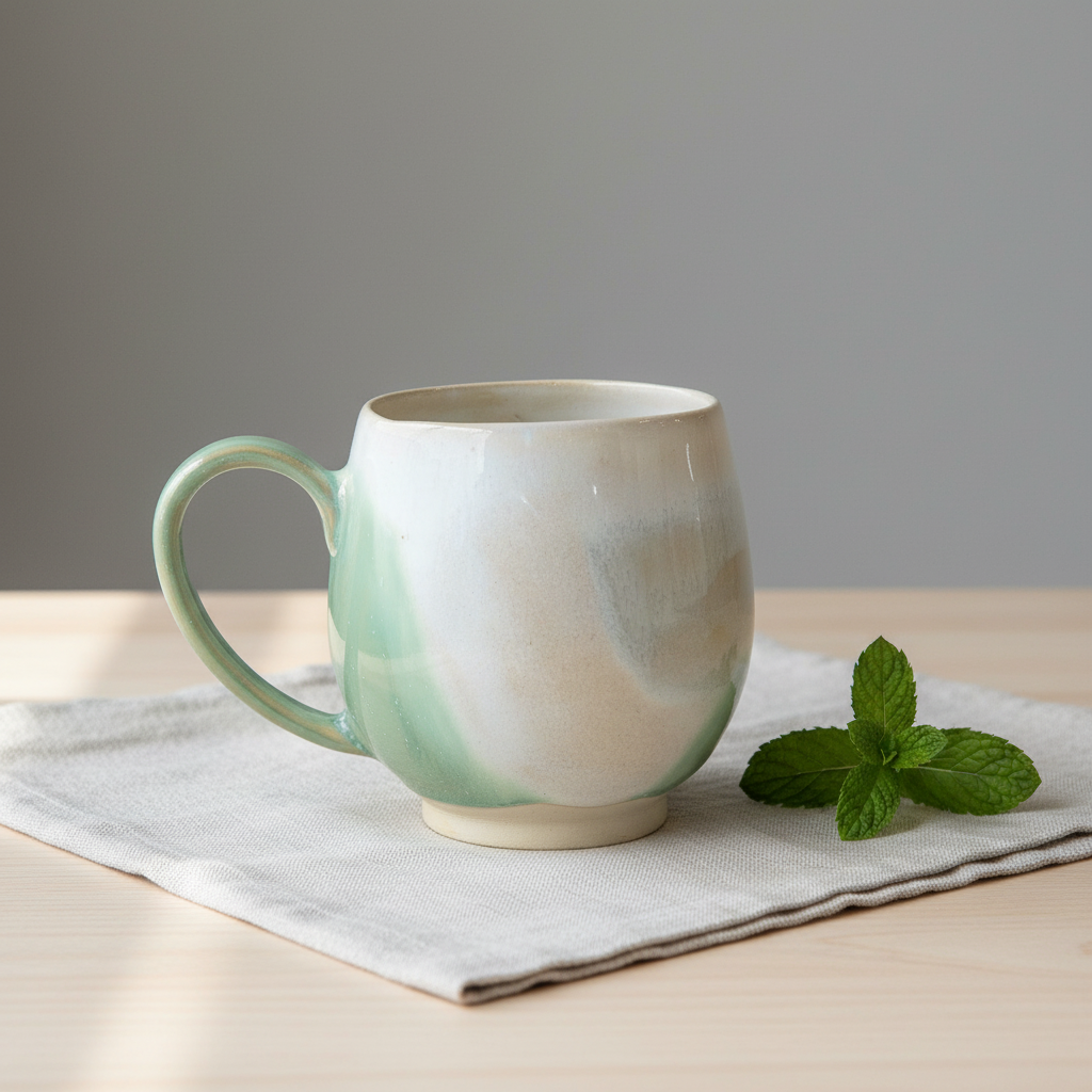 Krus med hank - hvid/grøn