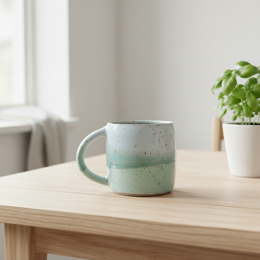 Keramikkrus med hank – Mint og lyseblå spraglet glasur | Clay by Hornstrup