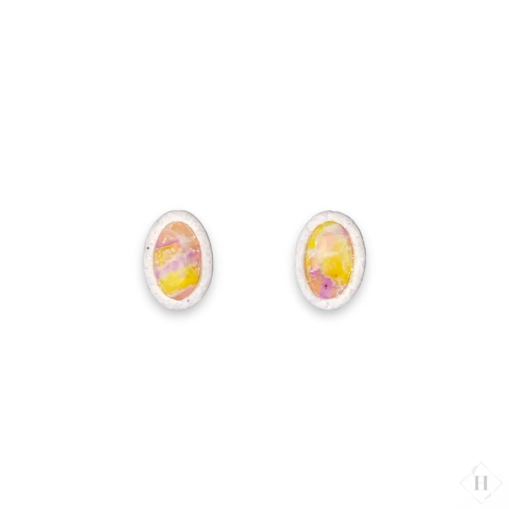 Inlay small studs - purple and yellow ovals #284 Handmade Hygge