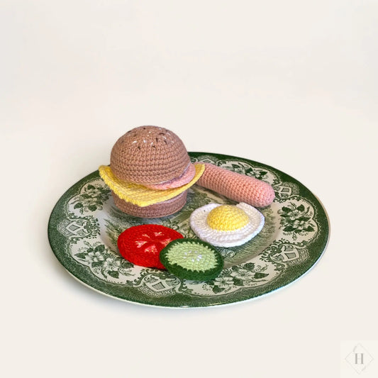 Hæklet legemad - morgenmad komplet Håndlavet af