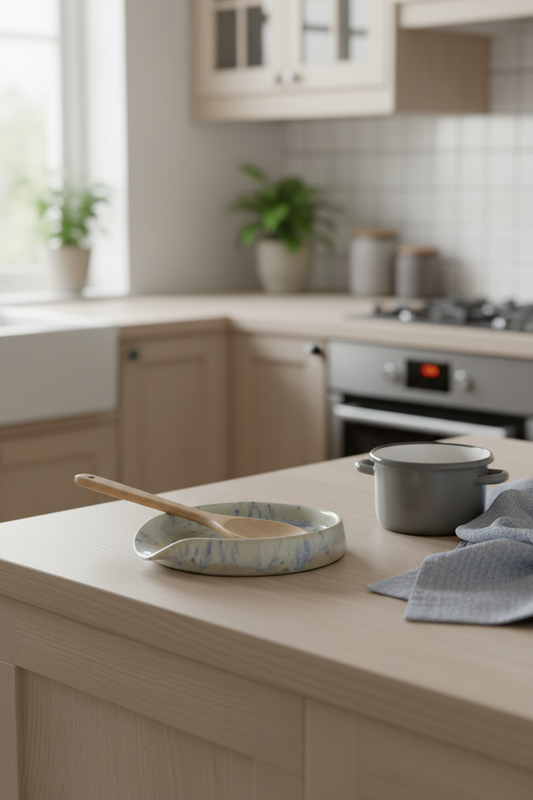 Spoon rest i keramik – spættet hvid glasur | Clay by Hornstrup