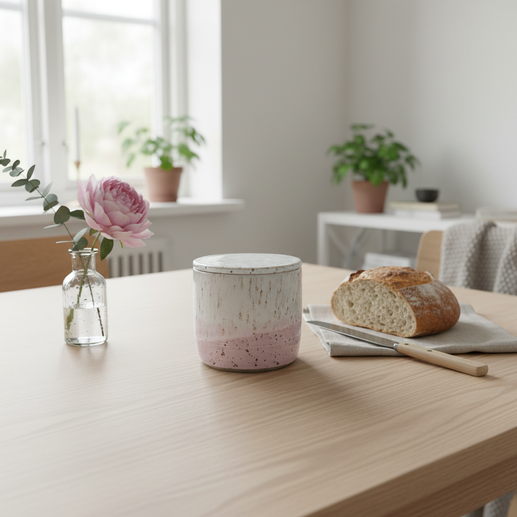 Smørklokke i hvid og lyserød spraglet glasur – Håndlavet keramik | Clay by Hornstrup