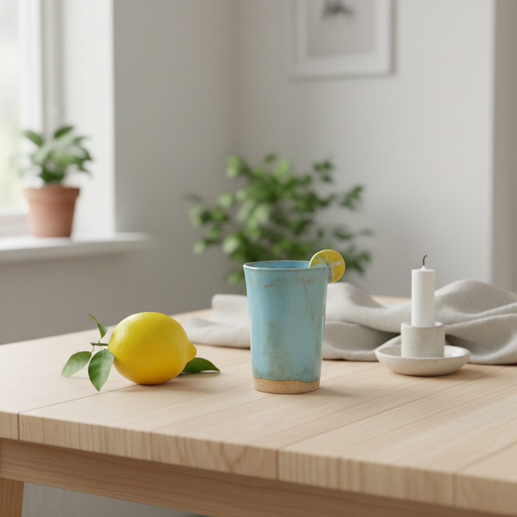 Keramik shotglas med citronskive – lys blå glasur | Ibs Elsker Keramik