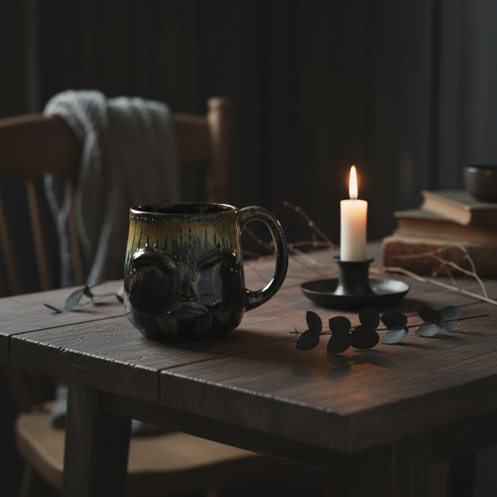 Krus med ansigt – Gaia, sort med bronzeglimmer | RG Ceramic