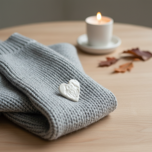 Lille broche i keramik - hjerte ugle