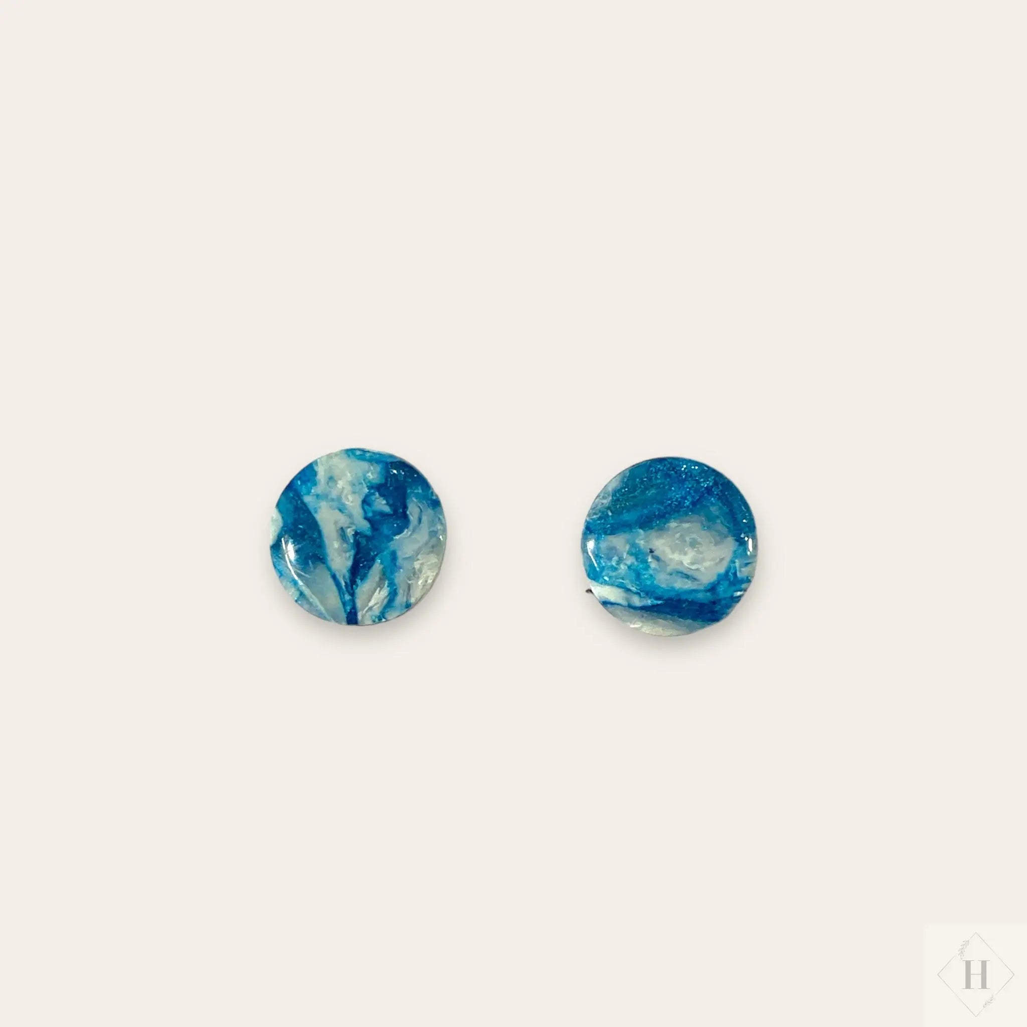 Blue translucent small oval studs 254 Handmade Hygge