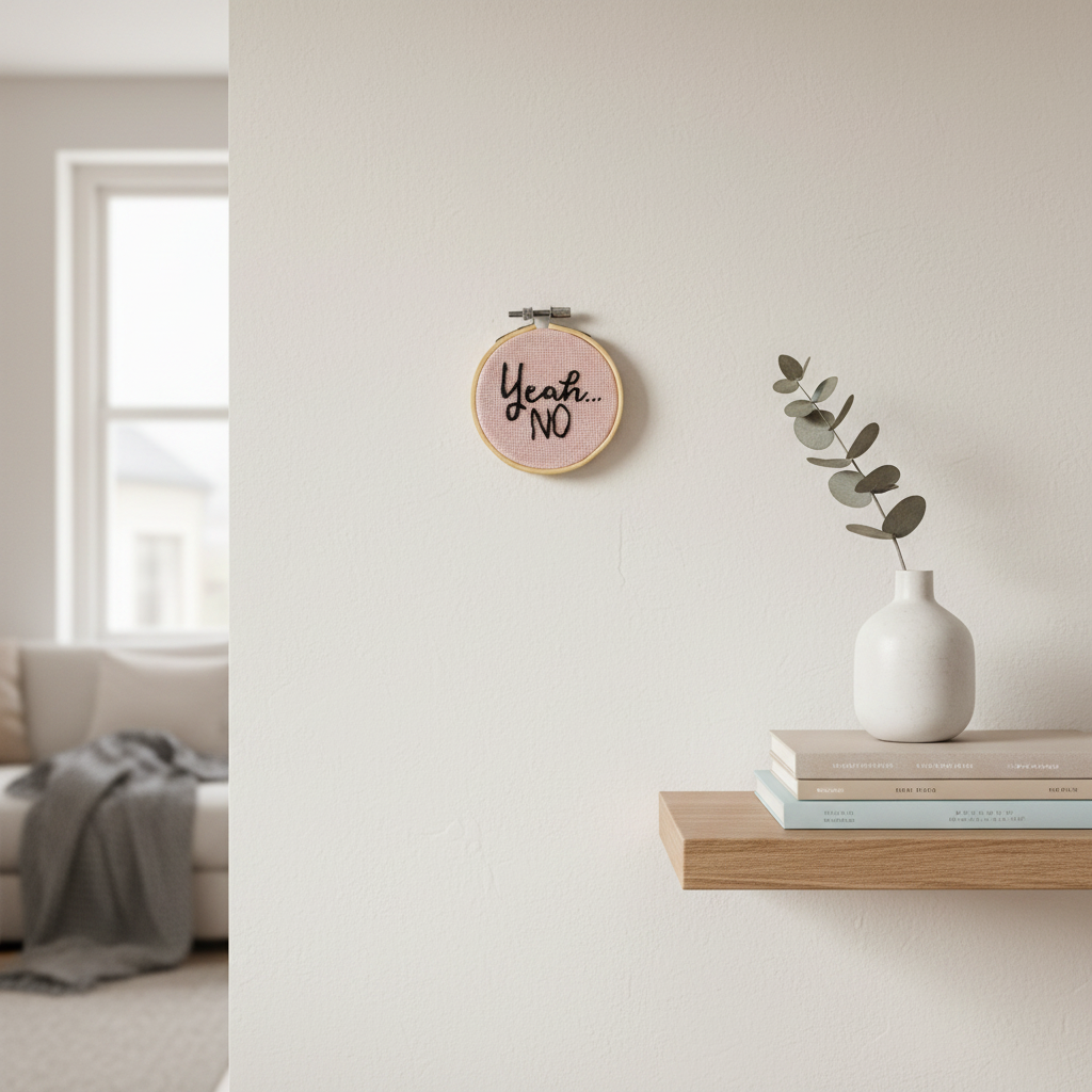 Broderi i ramme "Yeah... NO" – håndlavet | Juks