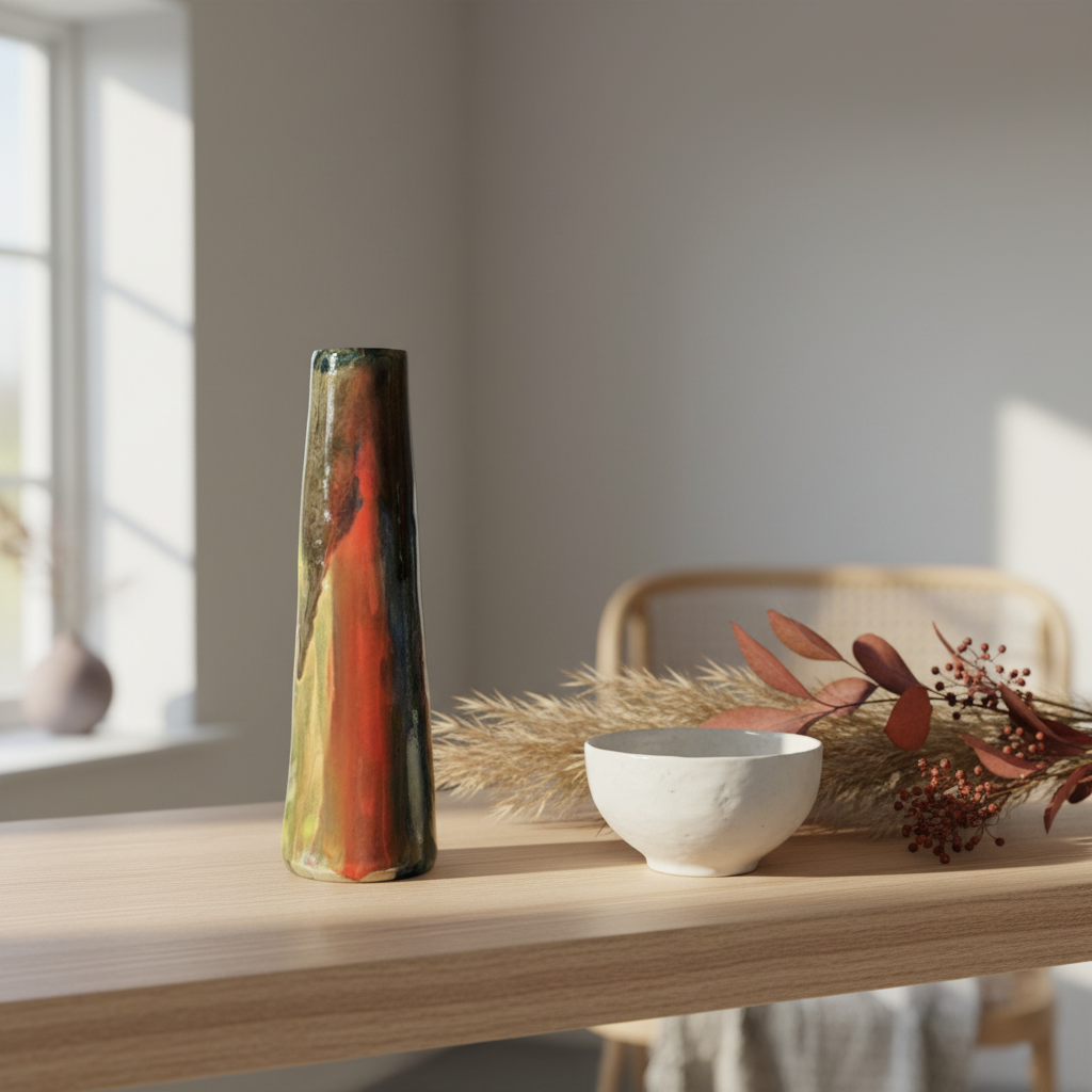 Håndformet slank vase – rød, grøn og blå | Lisbeth Børglum