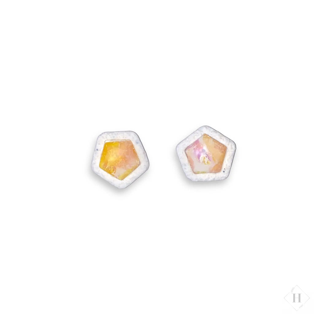 Inlay small studs - purple and yellow pentagrams #282 Handmade Hygge