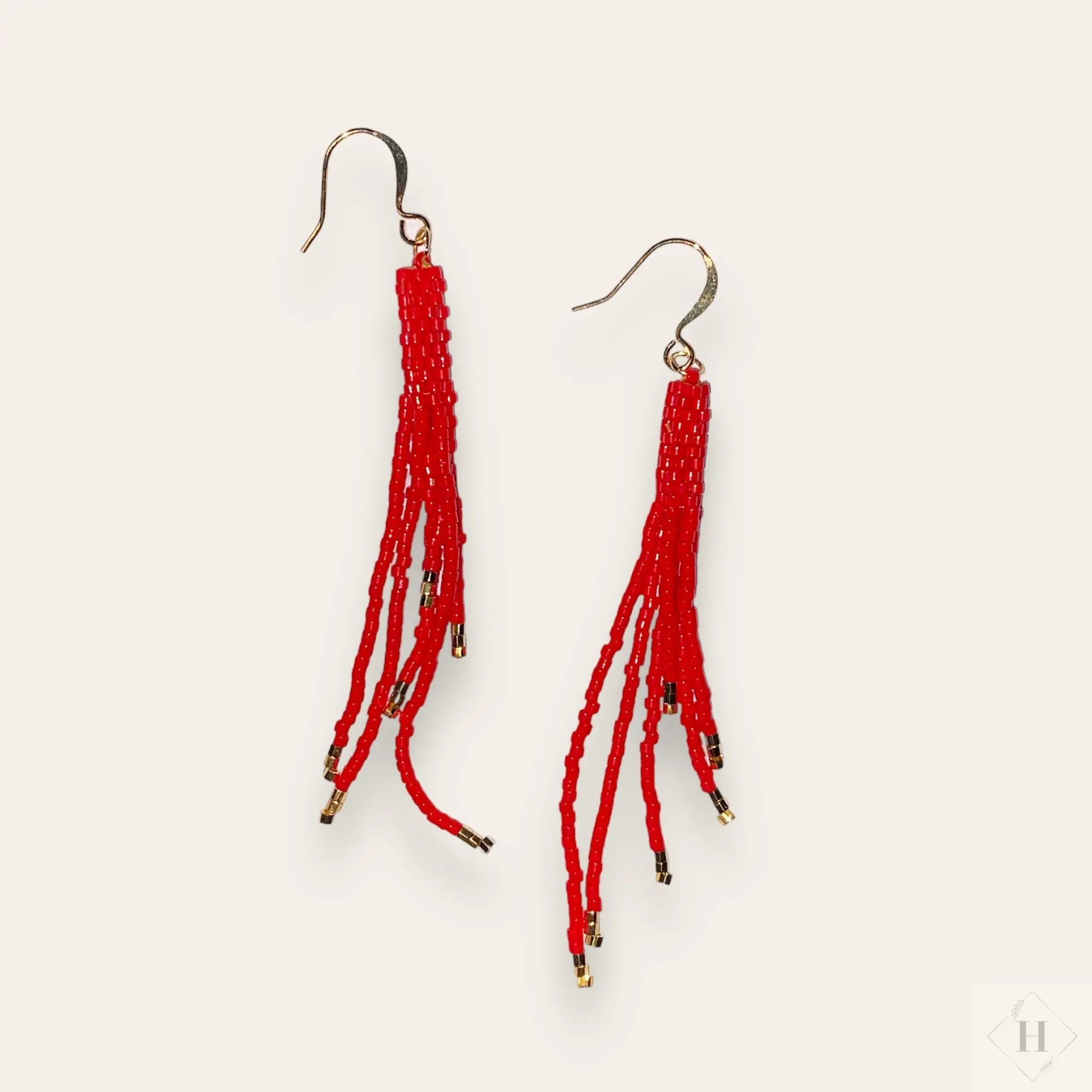Frynse øreringe i miyuki perler - rød