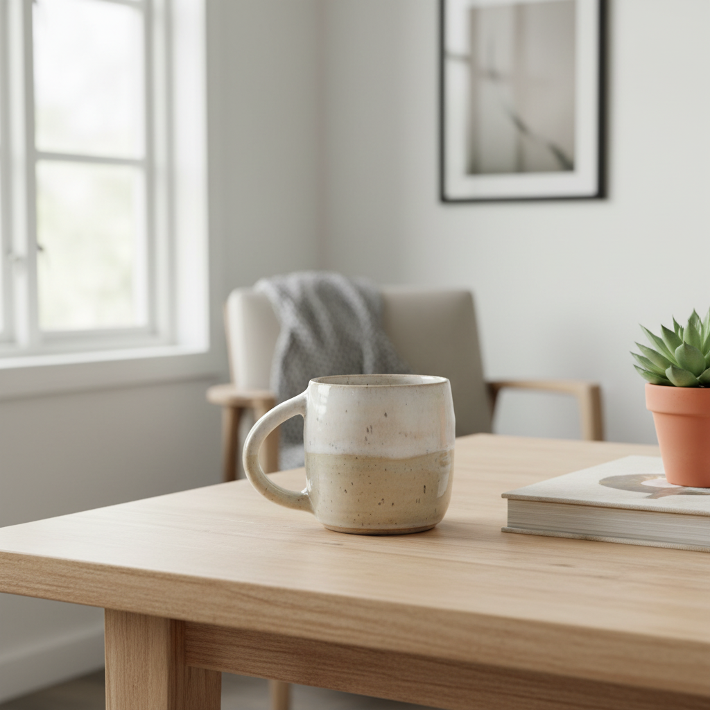 Keramikkrus med hank – Beige og hvid spraglet glasur | Clay by Hornstrup