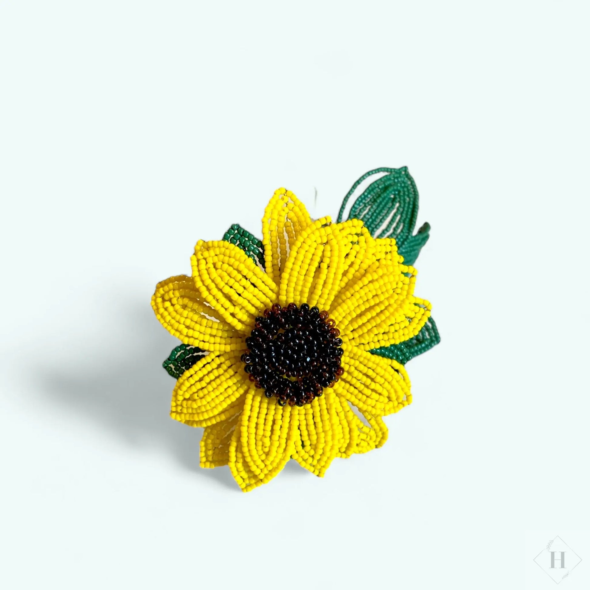Håndlavet blomst i glasperler - Solsikke Kaimers krea