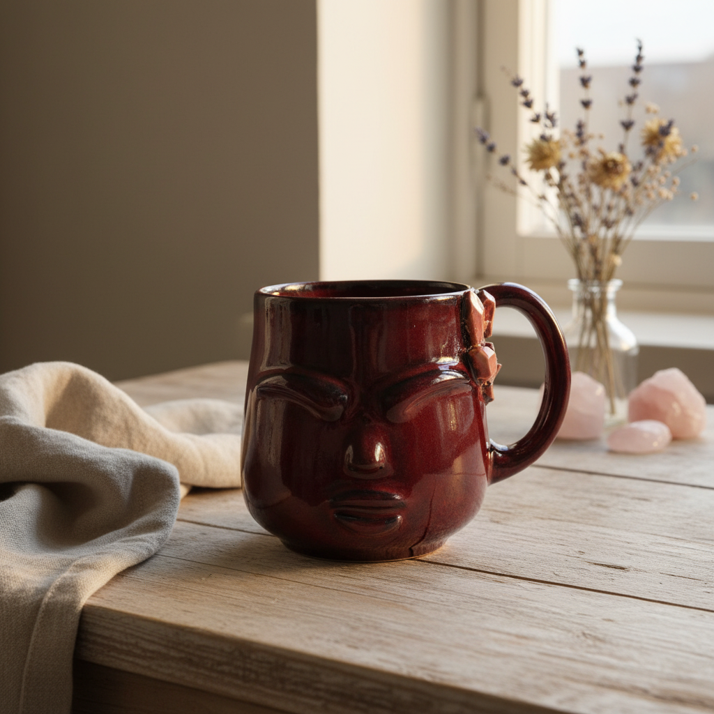 Krus med ansigt – Gaia, Bordeaux med krystal | RG Ceramic