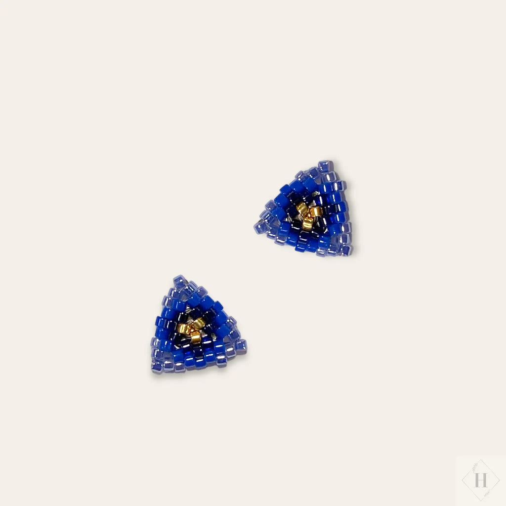 Ørestikker af miyuki perler - blå/guld farvet Sara Engel