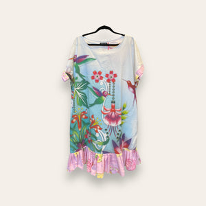 Kjole str S - L - sengetøjs kjole med fugle og blomster