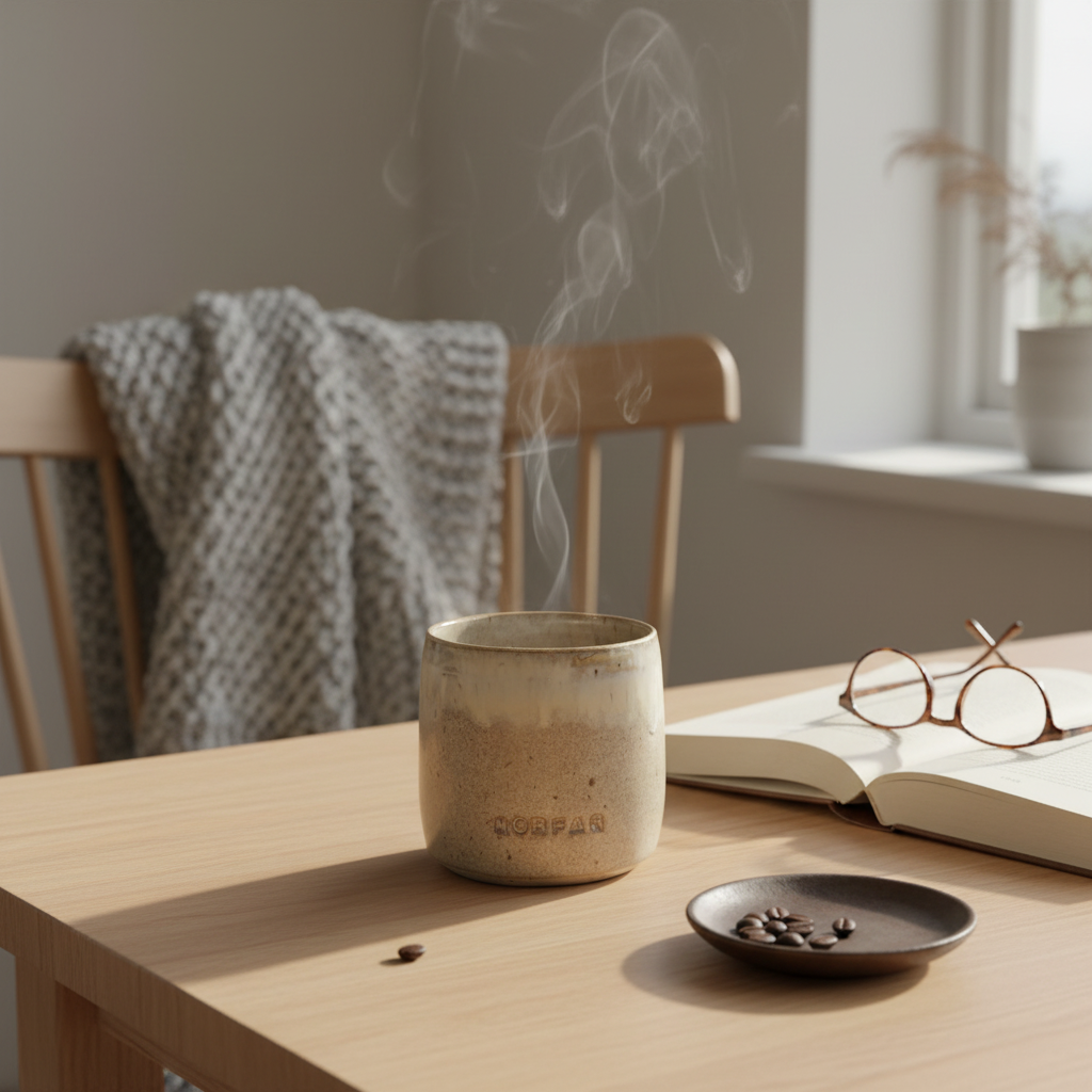 Håndlavet keramik krus uden hank – Morfar, beige | Clay by Hornstrup