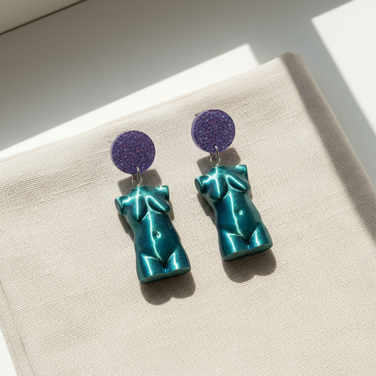 Ørering - blå torso med lilla glimmer Dot