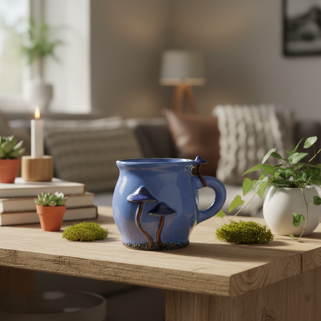 Krus med svampe – blå med blå/lilla svampe | RG Ceramic