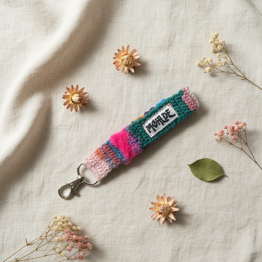 Hæklet wristlet - pink/grøn