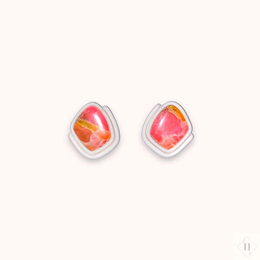 Inlay statement studs - pink and orange squares "Ilvy" #279 Handmade Hygge